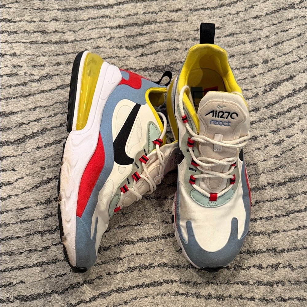 Nike Air Max 270 React in Red, Blue, and Yellow